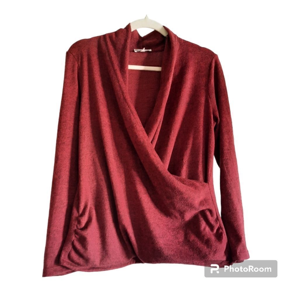 Anthropologie Pleione  Sweater Red Faux Wrap Soft Lightweight